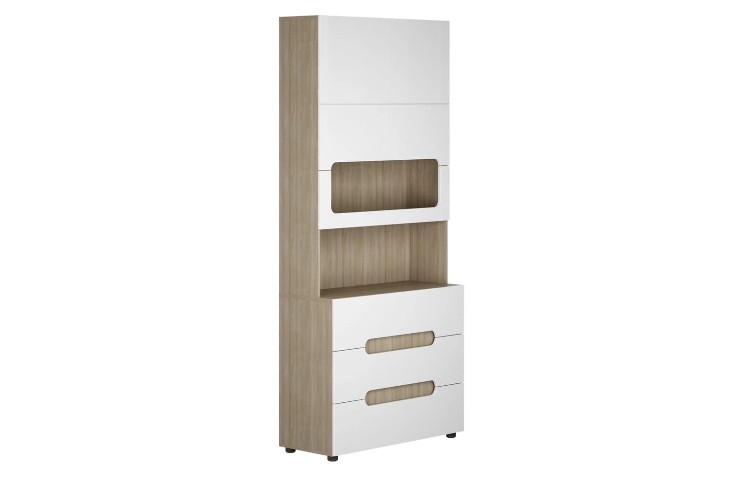 Стеллаж с Ящиками Палермо МДФ Ясень Шимо Светлый/ фасад Белый Глянец