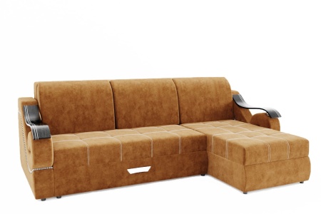 Диван Угловой Дубаи-2 (ППУ) с Оттоманкой и Ножками-Кубышками (Ш-2750 х Г-1600 х В-750 мм)/Разные Цвета