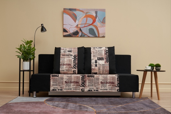 Диван еврокнижка Этно лайт черный / принт газета