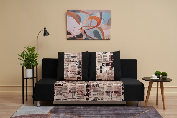 Диван еврокнижка Этно лайт черный / принт газета