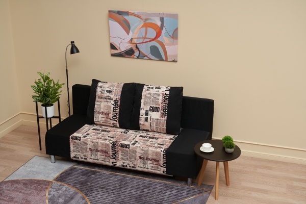 Диван еврокнижка Этно лайт черный / принт газета